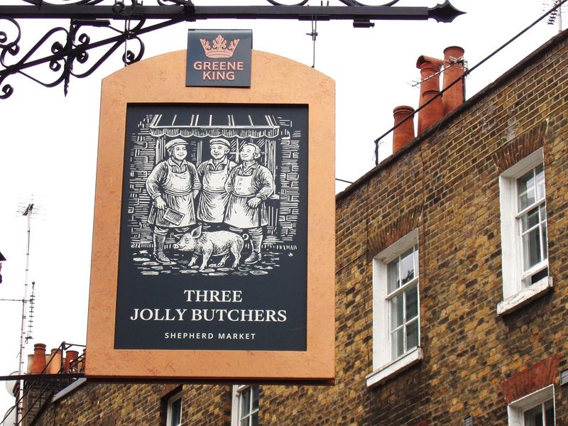 Three Jolly Butchers swingsign Mayfair. (Pub, External, Sign). Published on 05-07-2026 