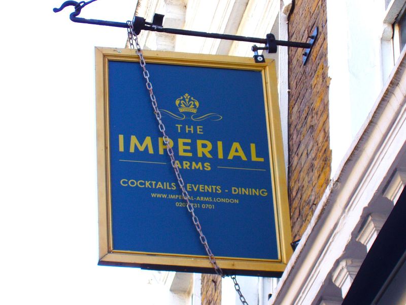 Imperial Arms sign Fulham Feb 2023. (Pub, External, Sign). Published on 05-02-2023