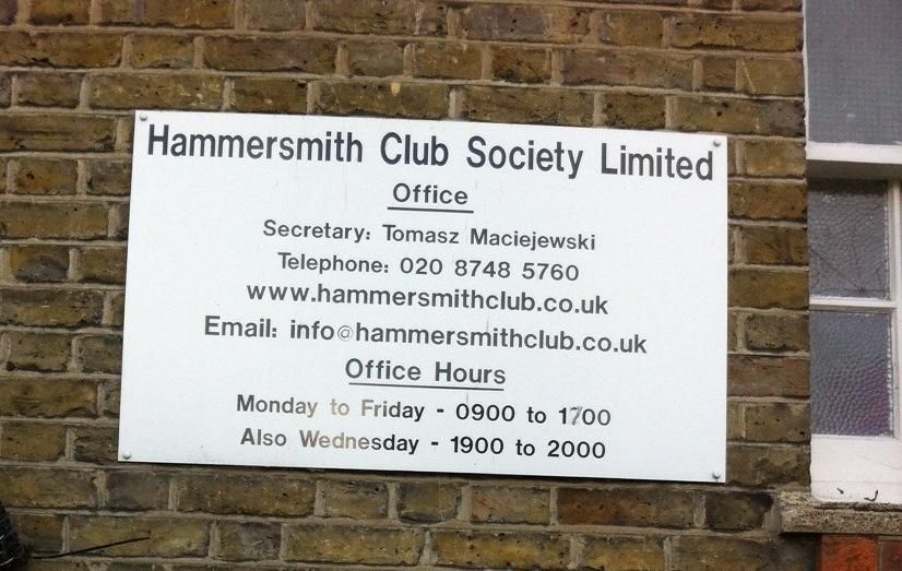 Hammmersmith Club W6-3 Oct 2016. (Pub, External, Sign). Published on 31-10-2016