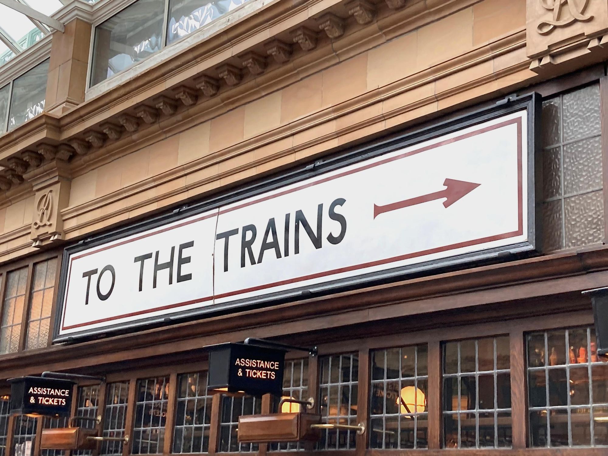 Walham Green - 'To the Trains' Sign above Bar - Jun'26. (Pub, Bar). Published on 10-06-2026