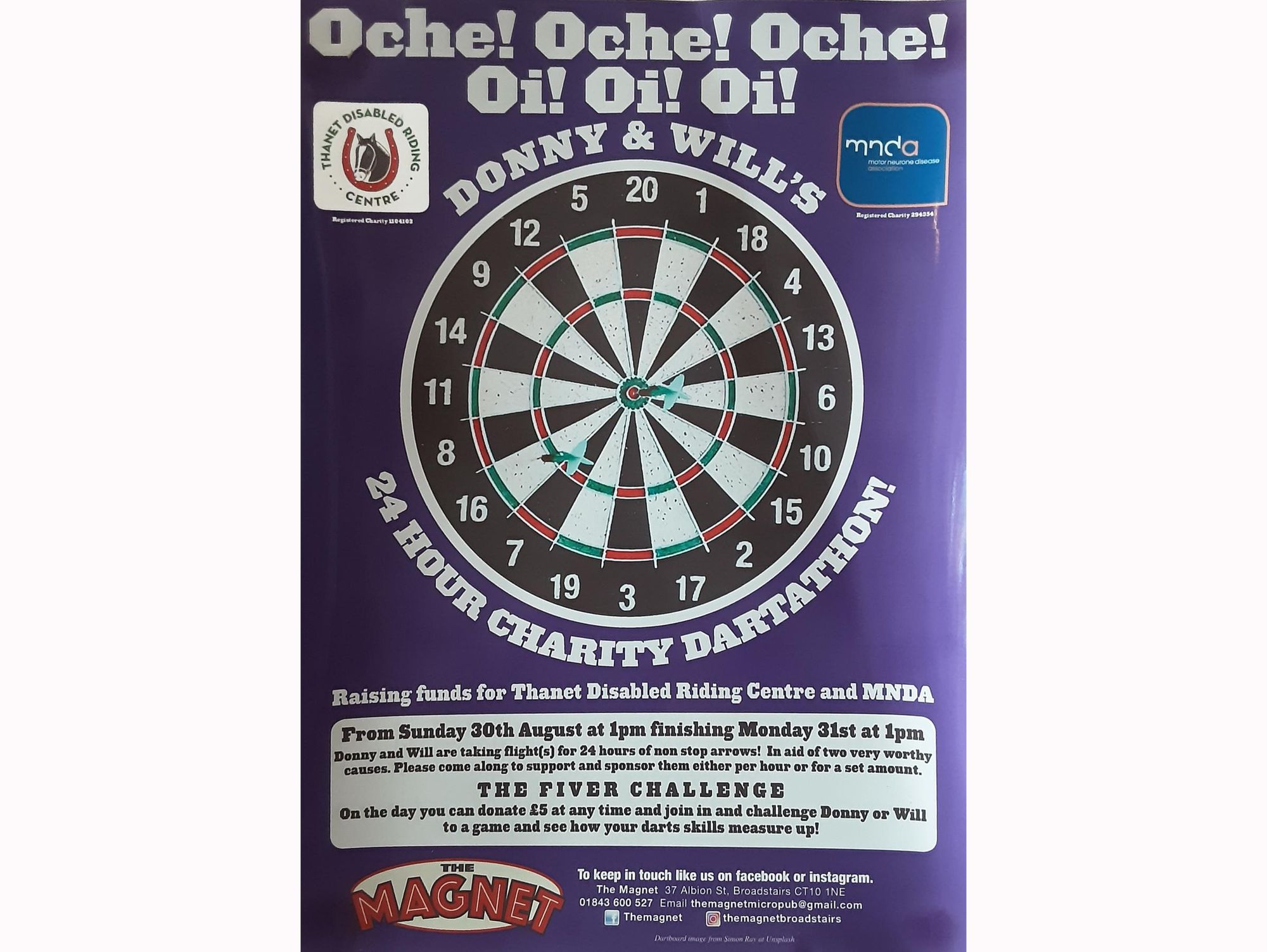 A 24 hour charity darts match - starts Sunday 24 August 2026. (Sign, Key). Published on 23-08-2026