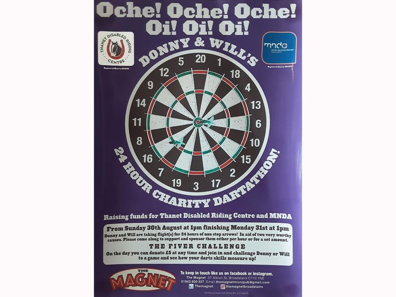 A 24 hour charity darts match - starts Sunday 24 August 2026. (Sign, Key). Published on 23-08-2026