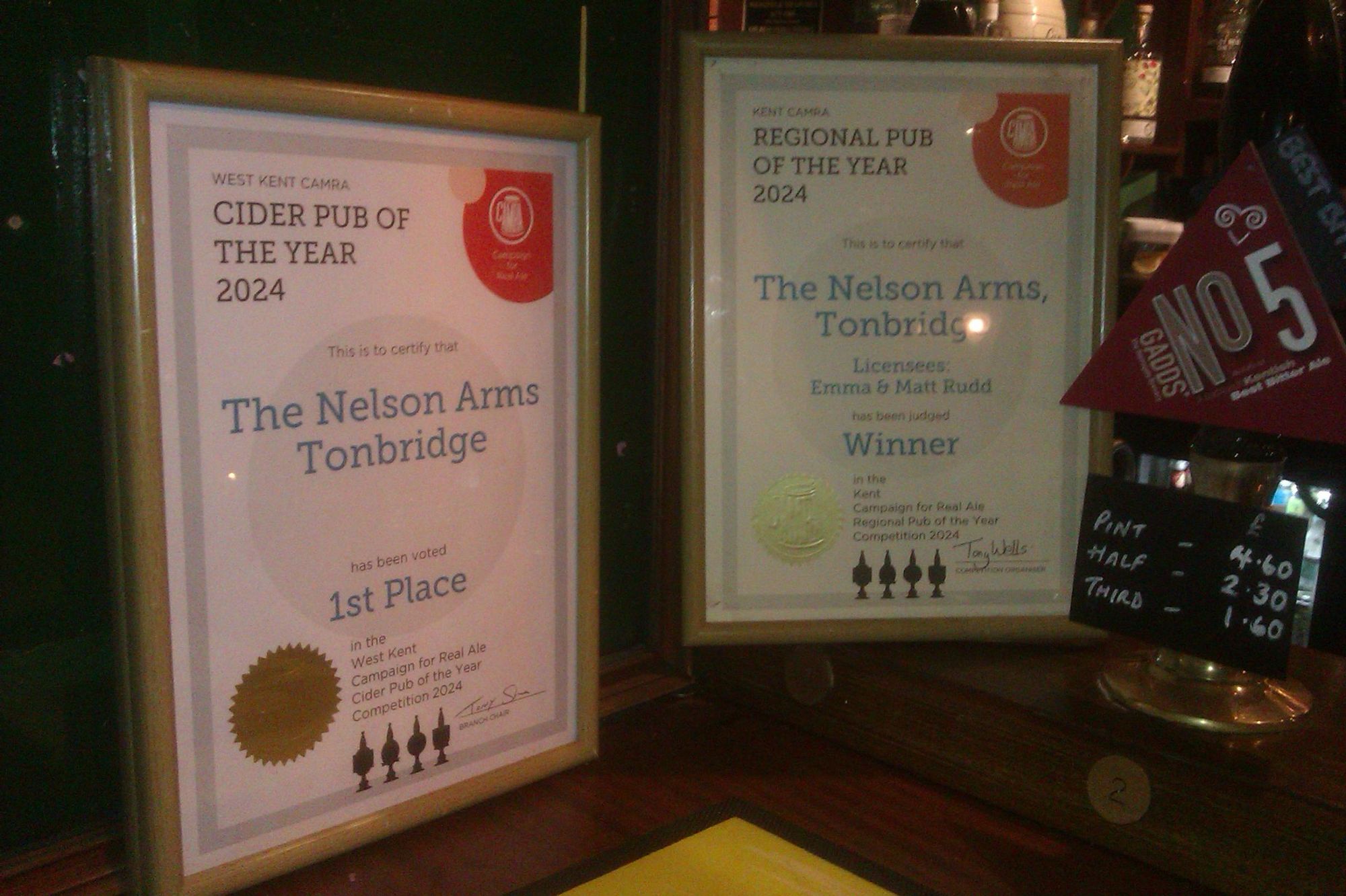 Some of its CAMRA branch and regional awards in 2024. (Branch, Award). Published on 18-09-2024
